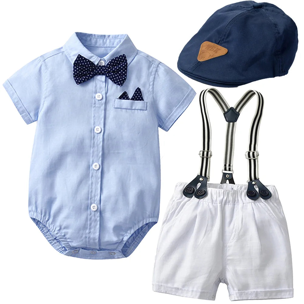 Baby Boy Gentleman Striped Romper & Bow Hat Set