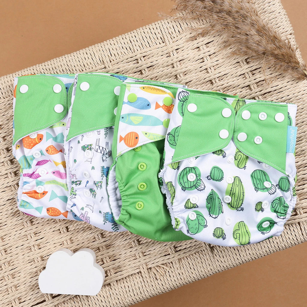 HappyFlute 4-Piece Eco-Friendly Reusable Pocket Cloth Diaper Set