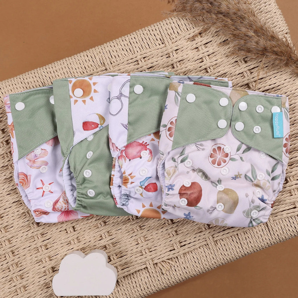 HappyFlute 4-Piece Eco-Friendly Reusable Pocket Cloth Diaper Set