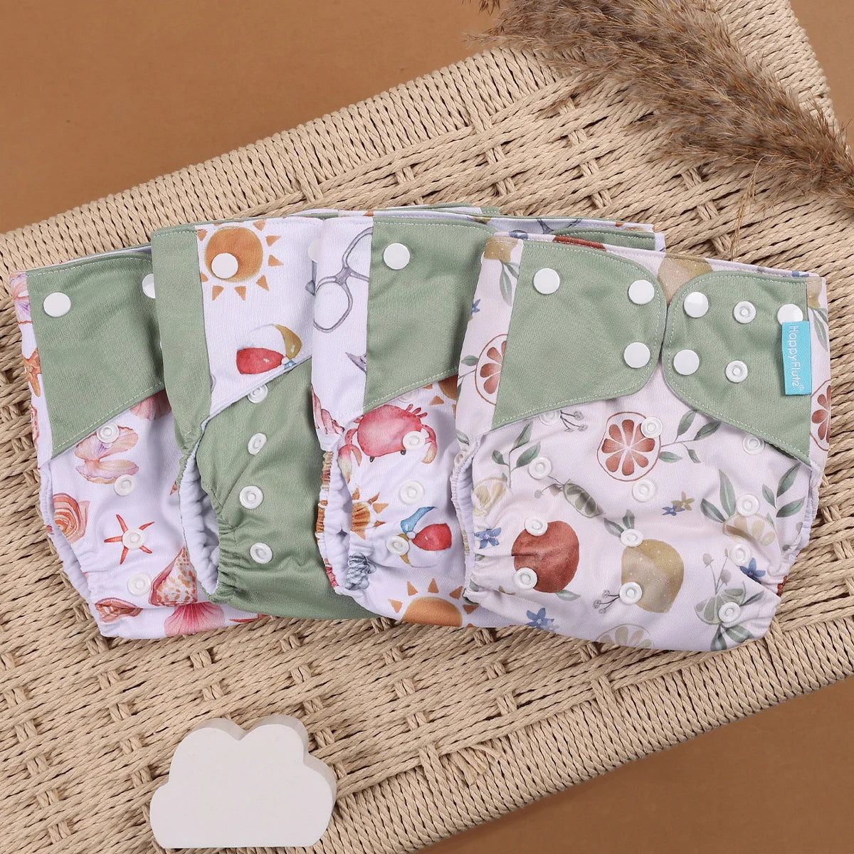 HappyFlute 4-Piece Eco-Friendly Reusable Pocket Cloth Diaper Set
