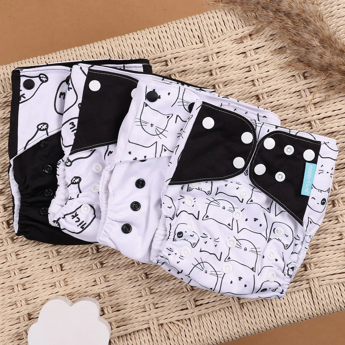 HappyFlute 4-Piece Eco-Friendly Reusable Pocket Cloth Diaper Set