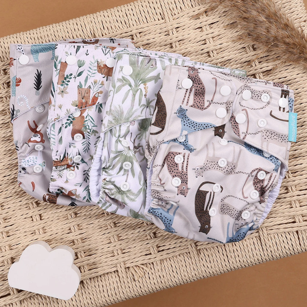 HappyFlute 4-Piece Eco-Friendly Reusable Pocket Cloth Diaper Set
