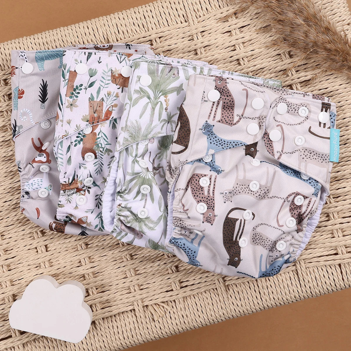 HappyFlute 4-Piece Eco-Friendly Reusable Pocket Cloth Diaper Set