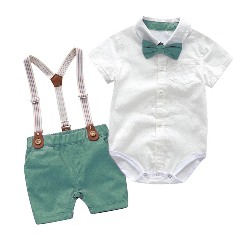 Baby Boy Gentleman Striped Romper & Bow Hat Set