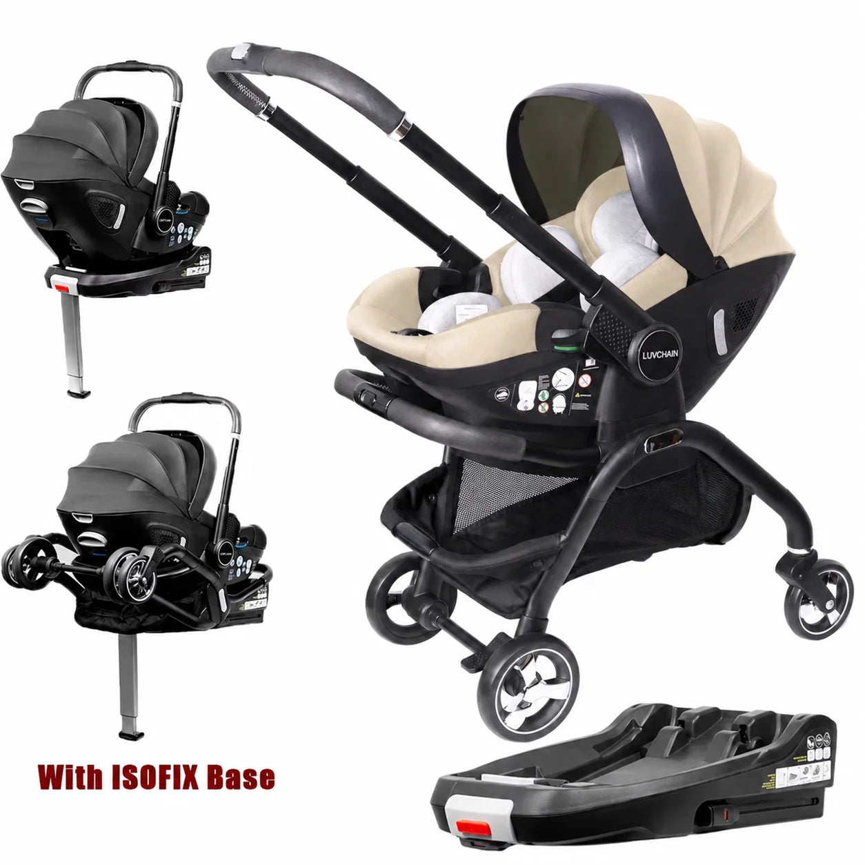 4-in-1 Luxury Baby Stroller & Car Seat Travel System with ISOFIX Base