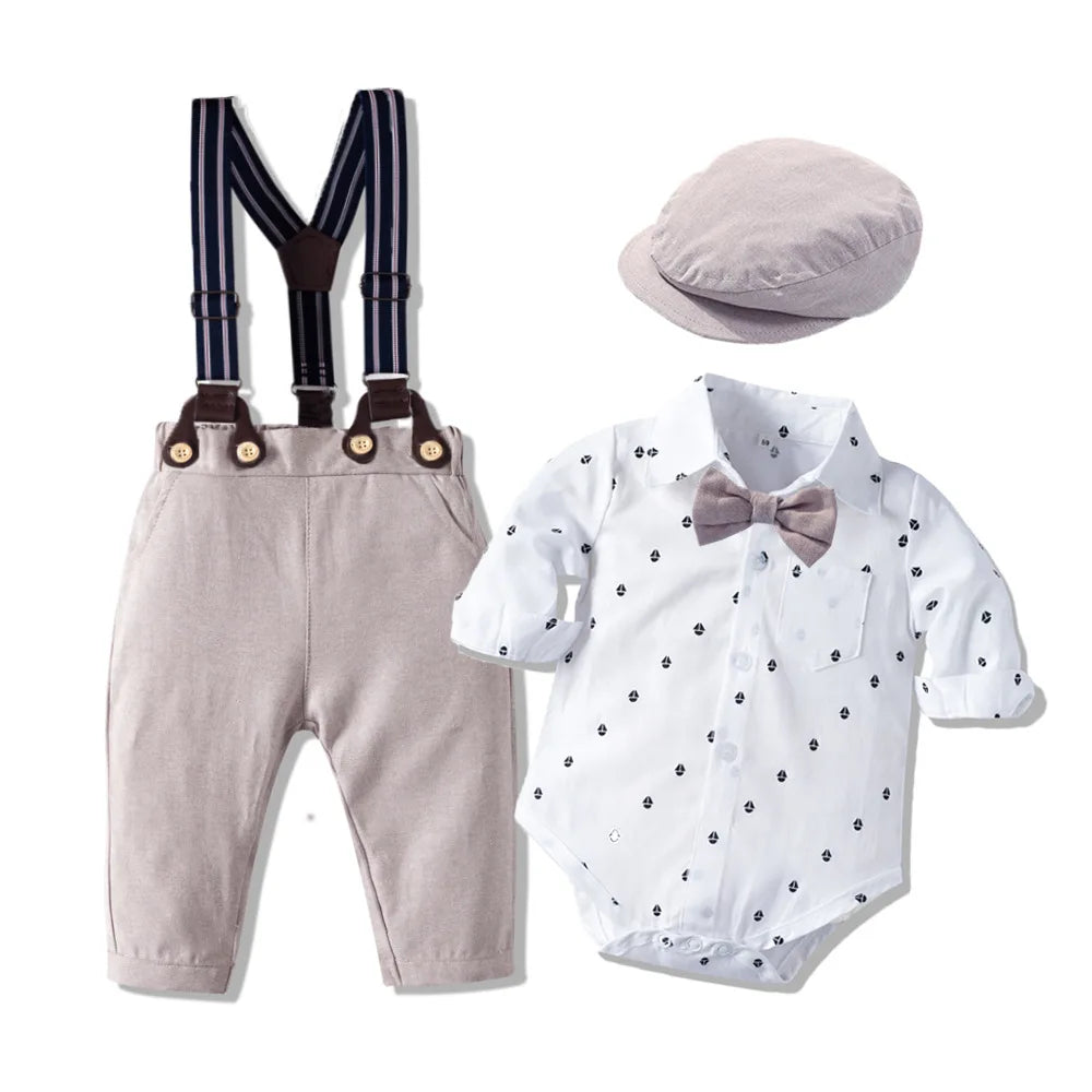 Baby Boy Gentleman Striped Romper & Bow Hat Set