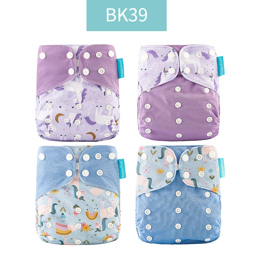 HappyFlute 4-Piece Eco-Friendly Reusable Pocket Cloth Diaper Set