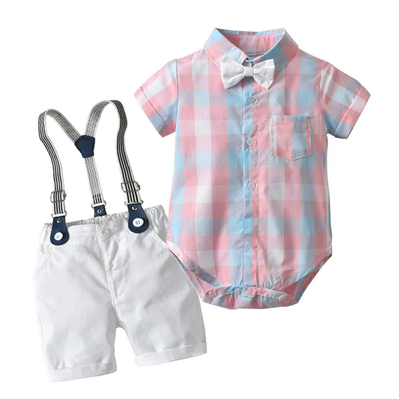Baby Boy Gentleman Striped Romper & Bow Hat Set