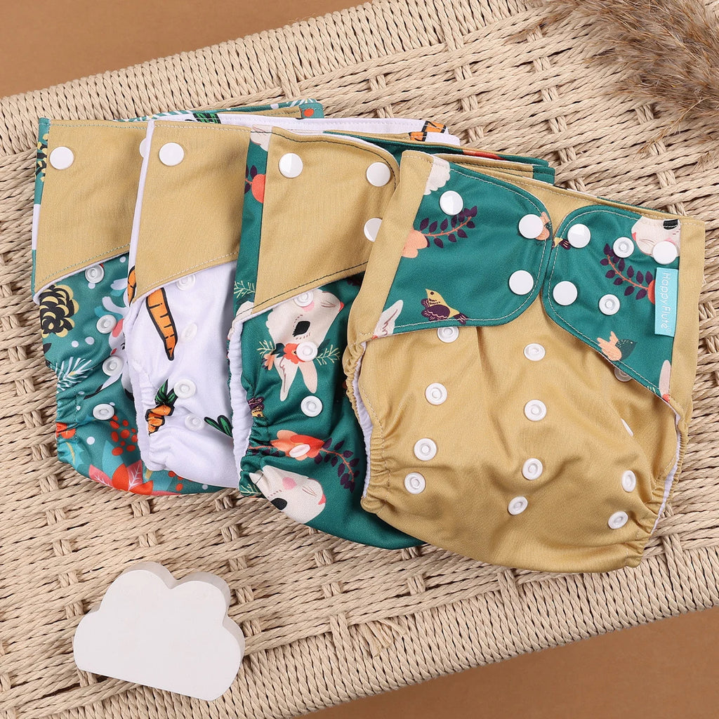 HappyFlute 4-Piece Eco-Friendly Reusable Pocket Cloth Diaper Set