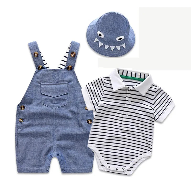 Baby Boy Gentleman Striped Romper & Bow Hat Set