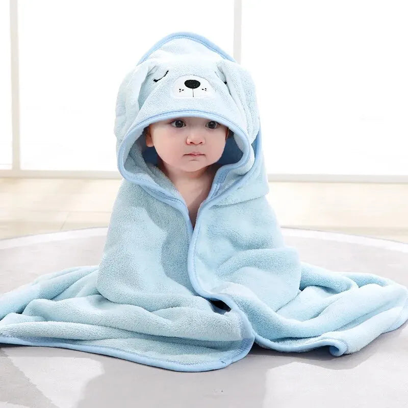 Hooded Baby Bath Towel & Coral Fleece Blanket