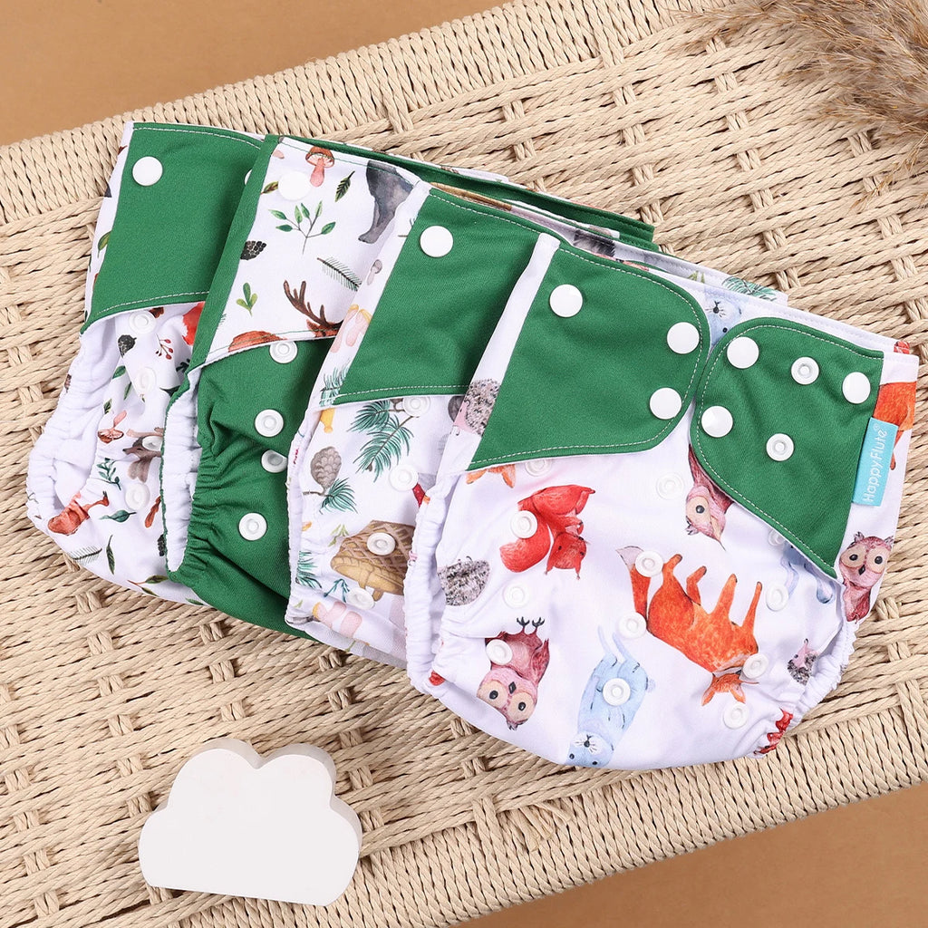 HappyFlute 4-Piece Eco-Friendly Reusable Pocket Cloth Diaper Set