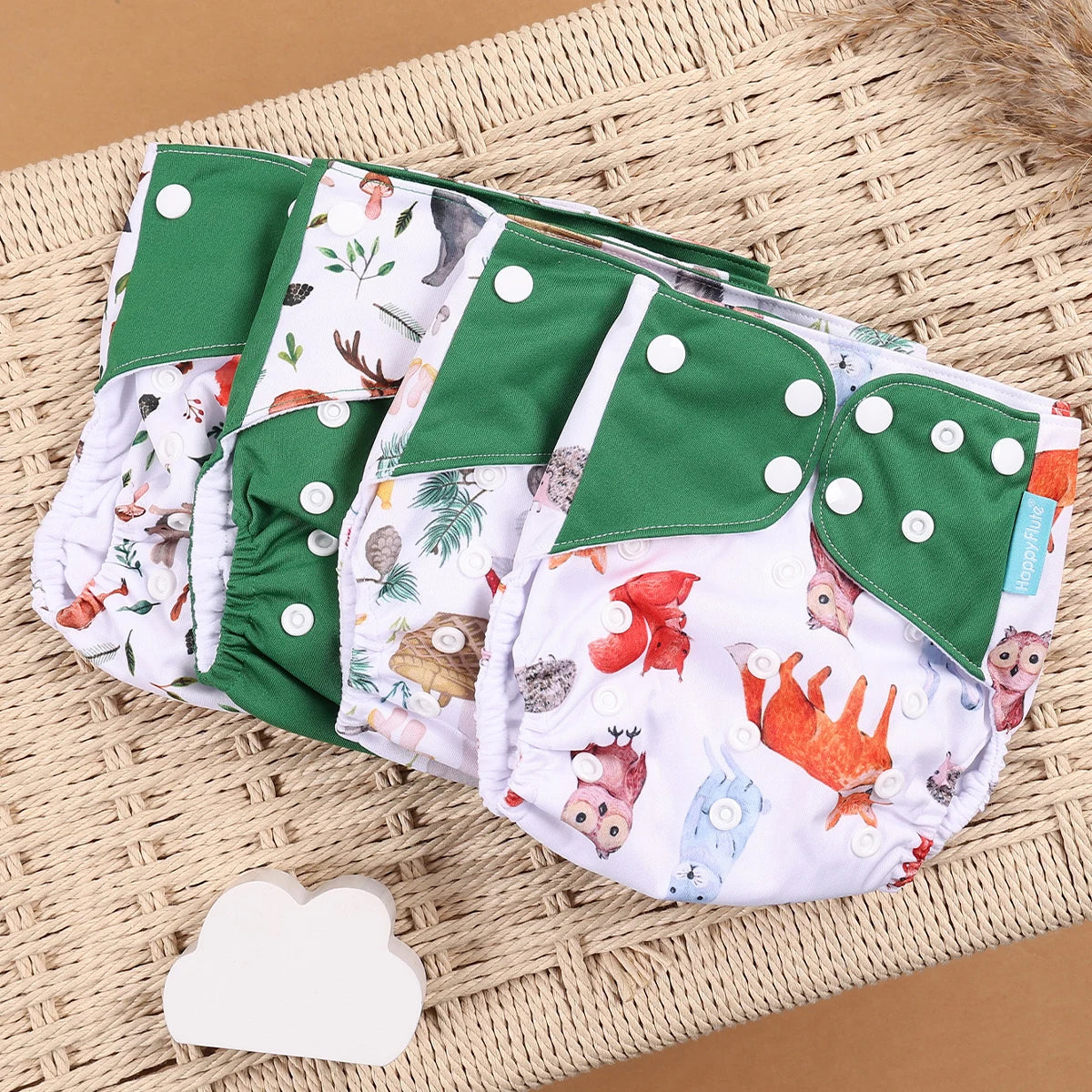 HappyFlute 4-Piece Eco-Friendly Reusable Pocket Cloth Diaper Set