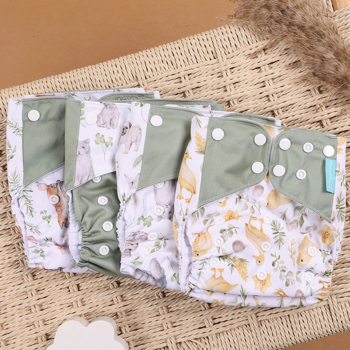 HappyFlute 4-Piece Eco-Friendly Reusable Pocket Cloth Diaper Set