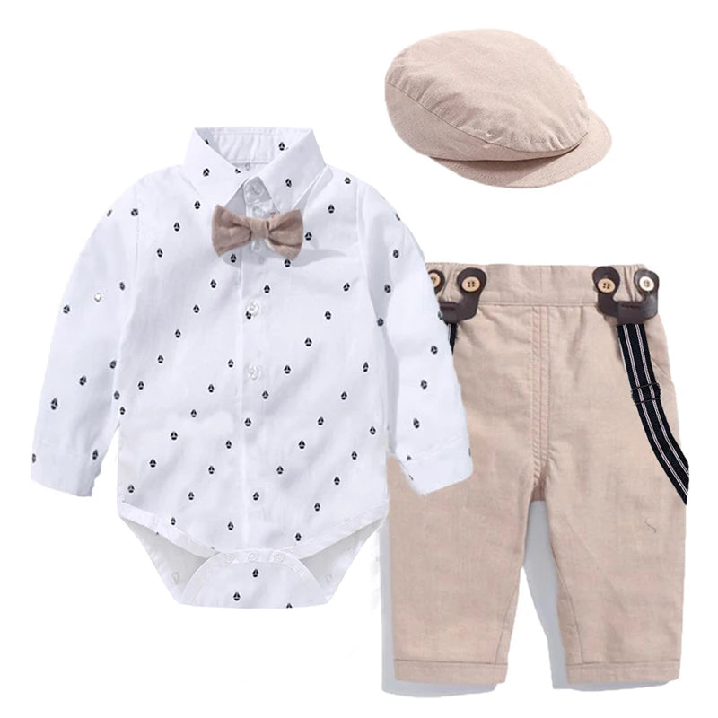Baby Boy Gentleman Striped Romper & Bow Hat Set