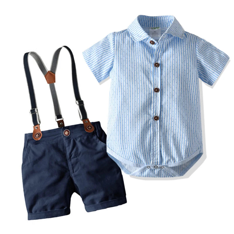 Baby Boy Gentleman Striped Romper & Bow Hat Set
