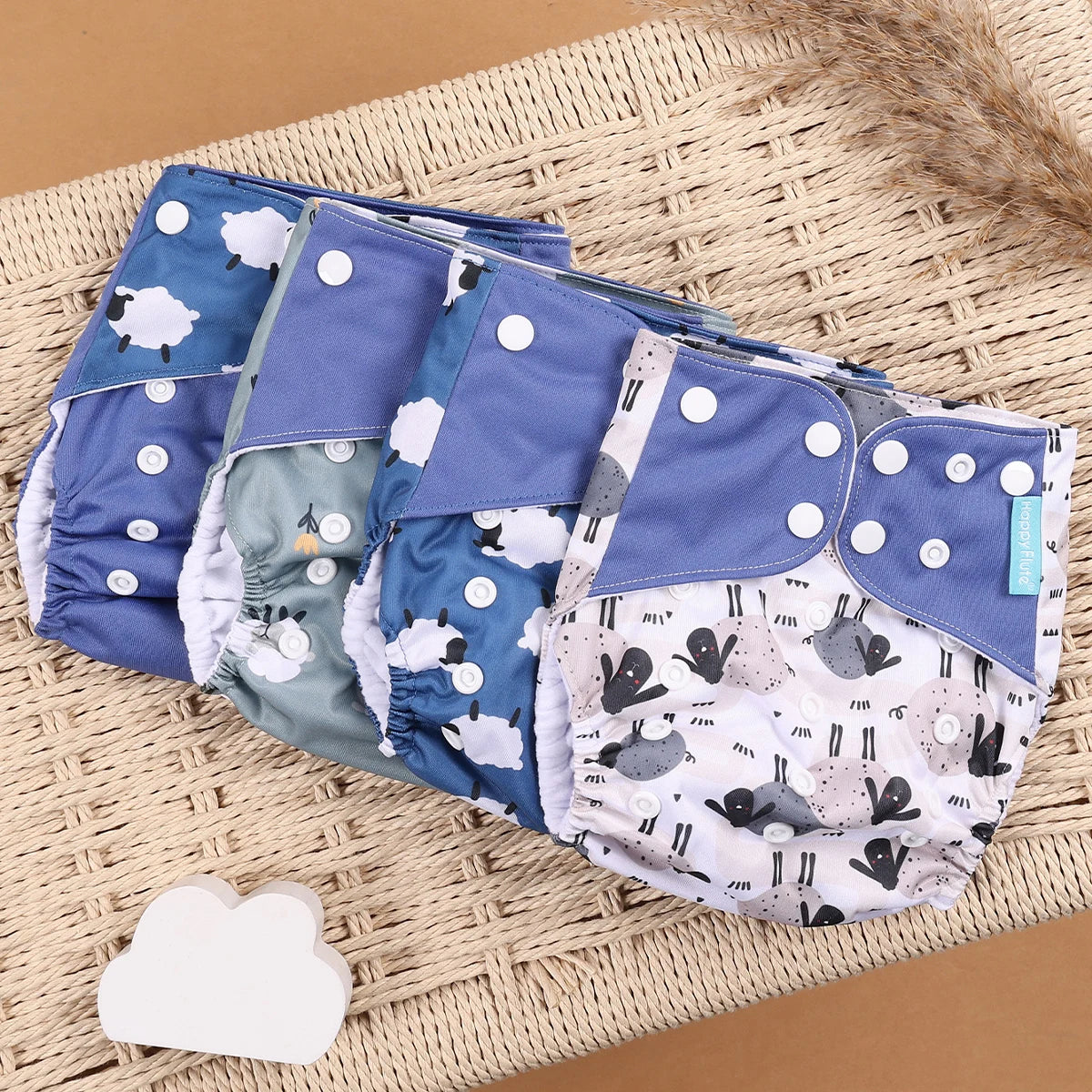 HappyFlute 4-Piece Eco-Friendly Reusable Pocket Cloth Diaper Set