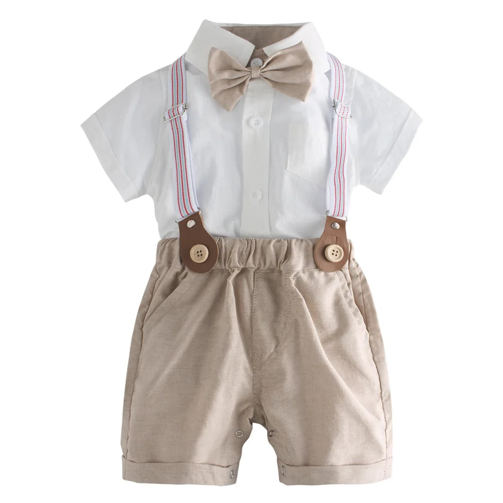 Baby Boy Gentleman Striped Romper & Bow Hat Set