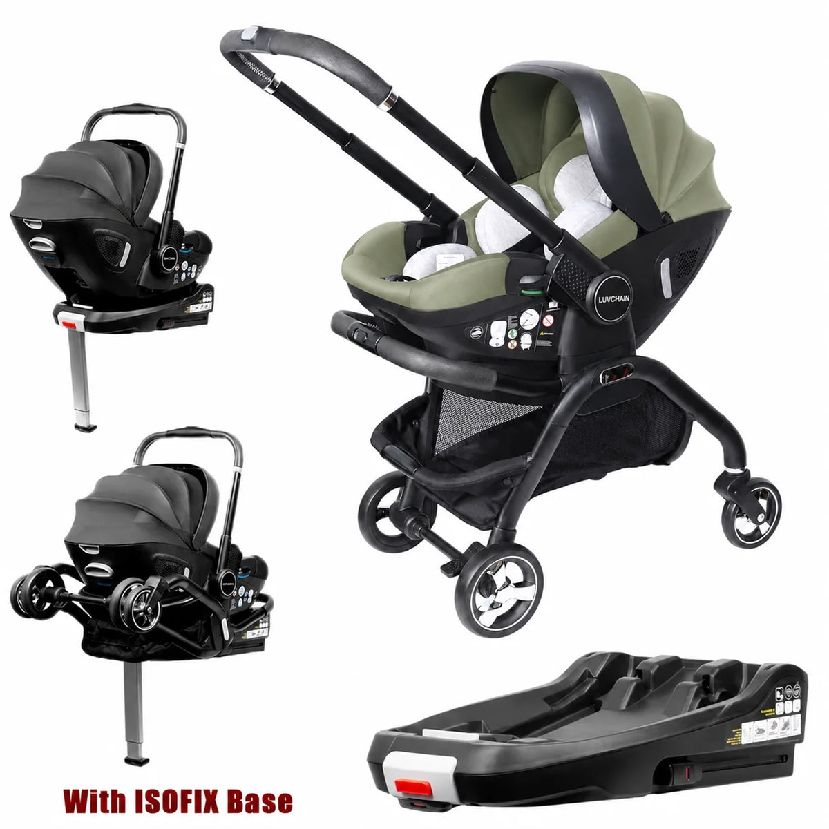 4-in-1 Luxury Baby Stroller & Car Seat Travel System with ISOFIX Base