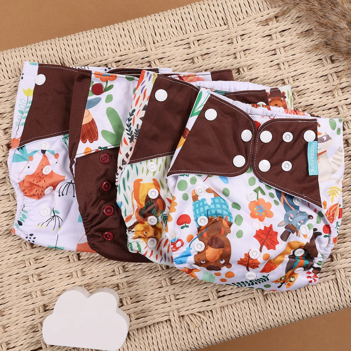 HappyFlute 4-Piece Eco-Friendly Reusable Pocket Cloth Diaper Set