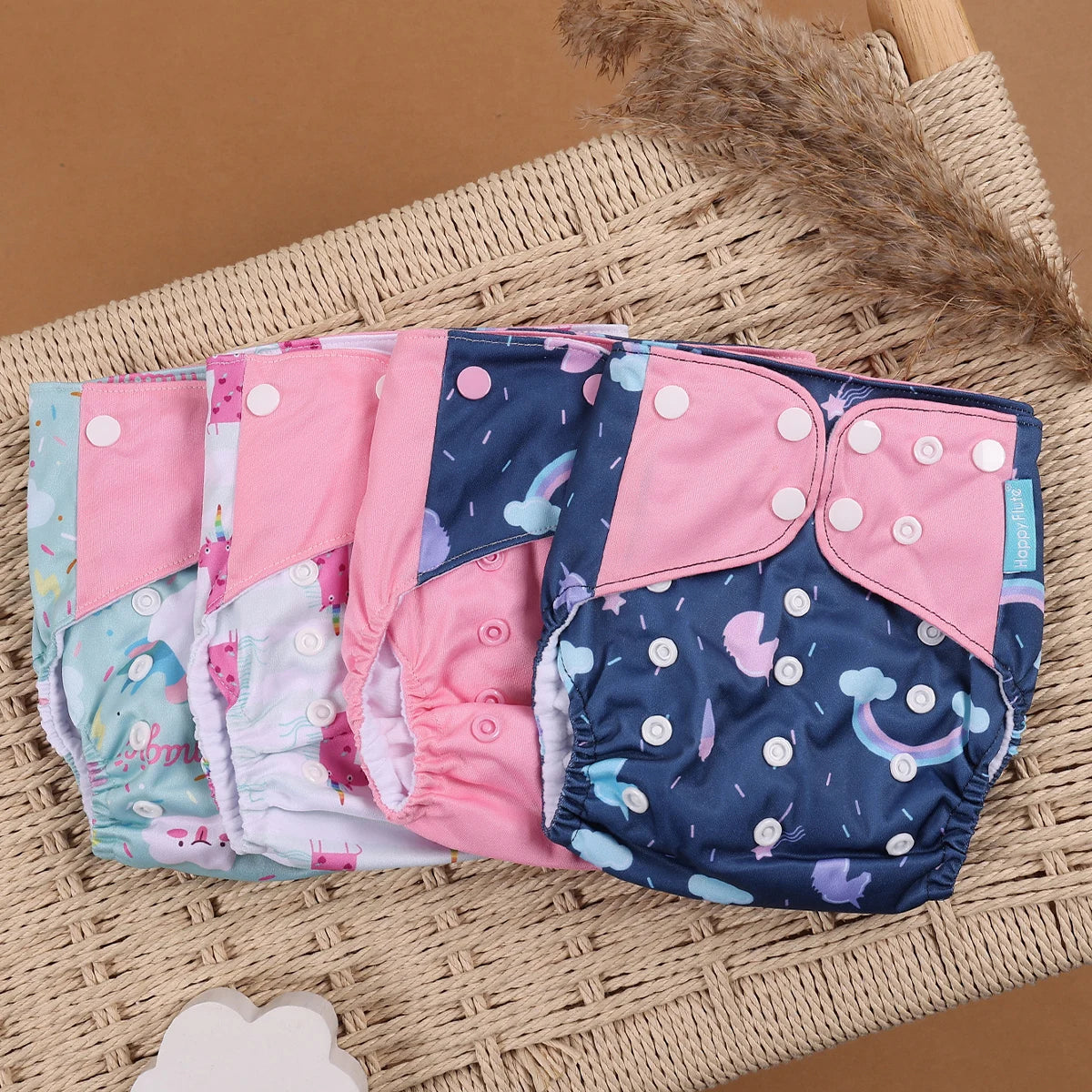 HappyFlute 4-Piece Eco-Friendly Reusable Pocket Cloth Diaper Set