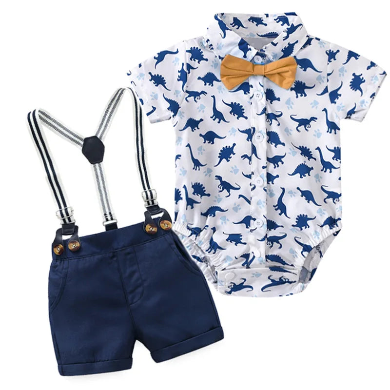 Baby Boy Gentleman Striped Romper & Bow Hat Set