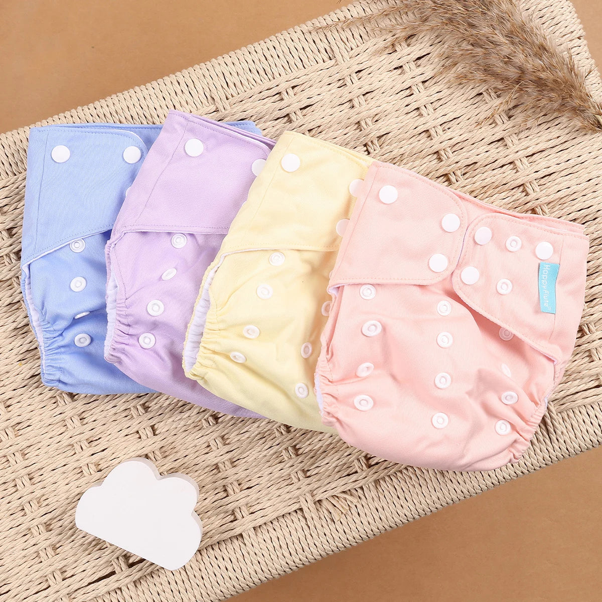 HappyFlute 4-Piece Eco-Friendly Reusable Pocket Cloth Diaper Set