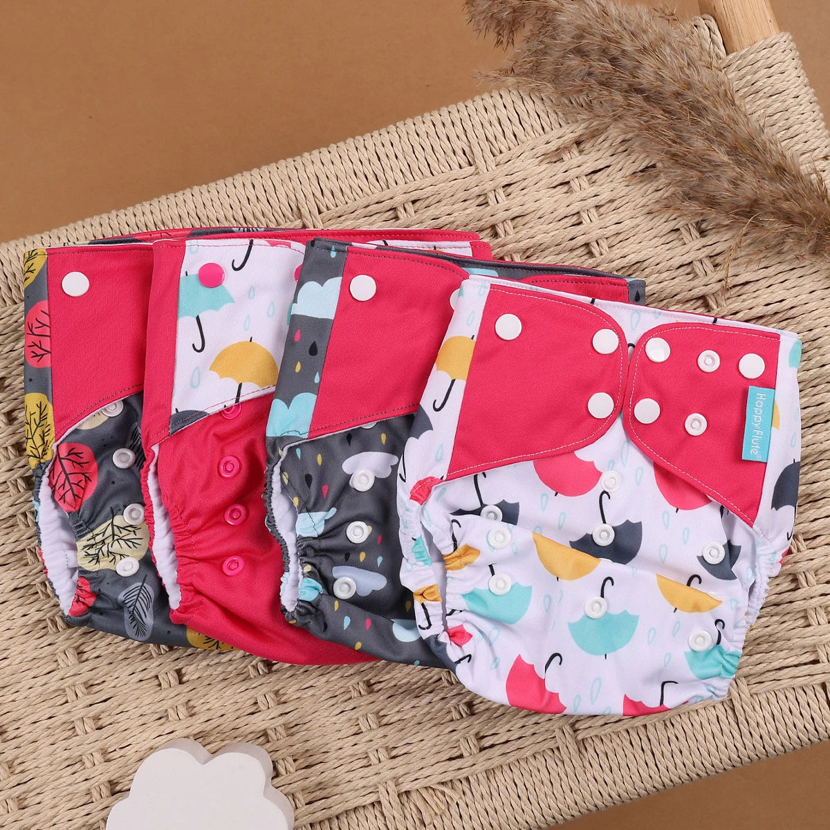 HappyFlute 4-Piece Eco-Friendly Reusable Pocket Cloth Diaper Set