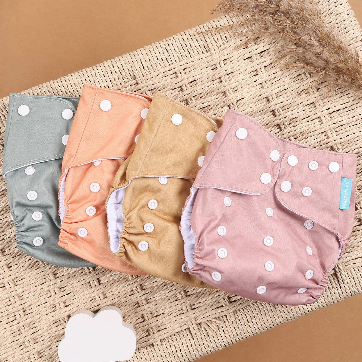 HappyFlute 4-Piece Eco-Friendly Reusable Pocket Cloth Diaper Set
