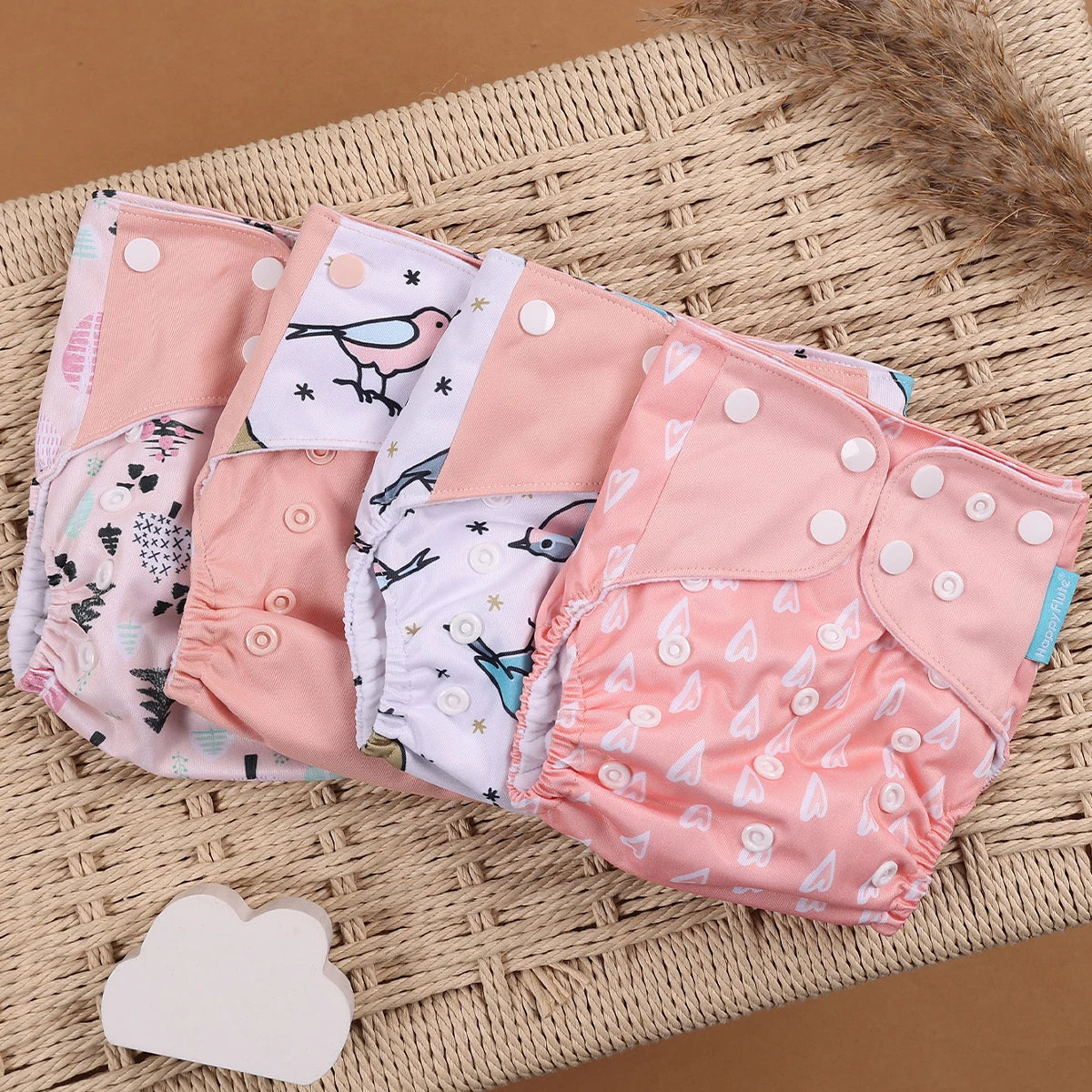 HappyFlute 4-Piece Eco-Friendly Reusable Pocket Cloth Diaper Set