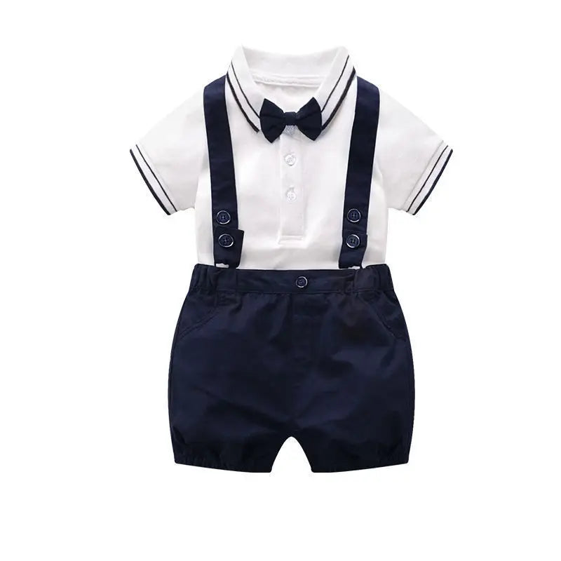 Baby Boy Gentleman Striped Romper & Bow Hat Set