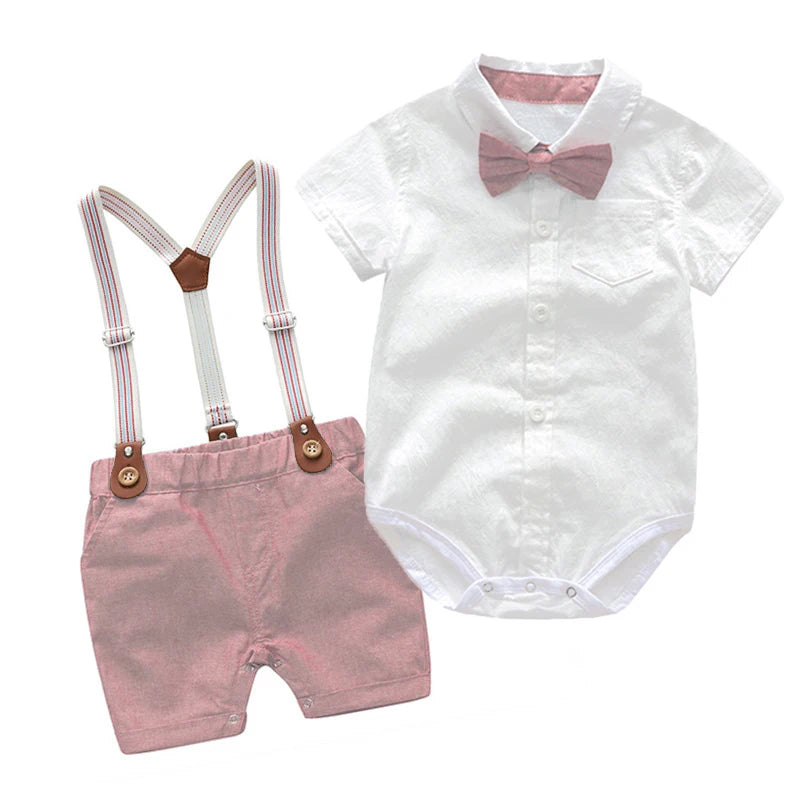 Baby Boy Gentleman Striped Romper & Bow Hat Set