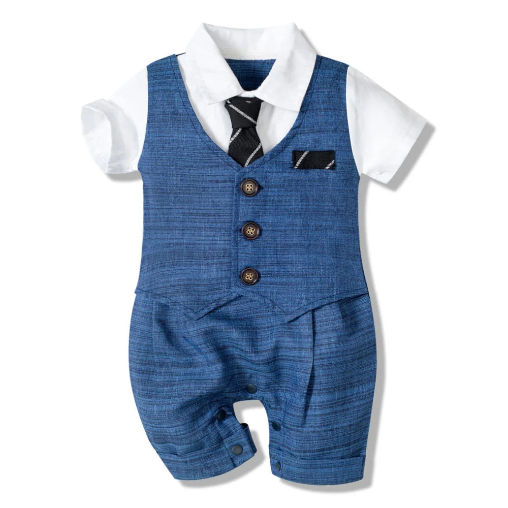 Baby Boy Gentleman Striped Romper & Bow Hat Set