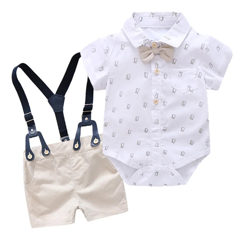 Baby Boy Gentleman Striped Romper & Bow Hat Set