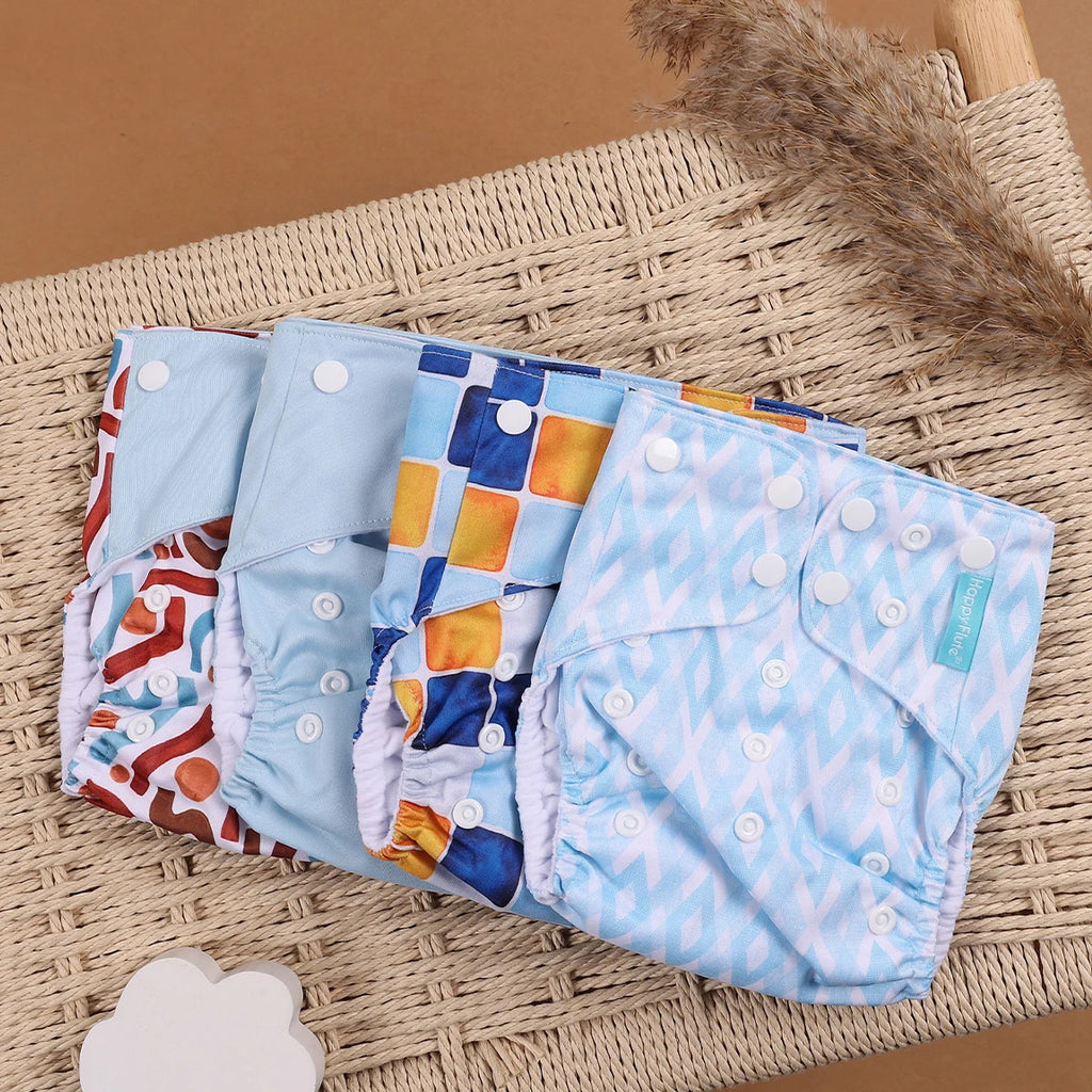 HappyFlute 4-Piece Eco-Friendly Reusable Pocket Cloth Diaper Set