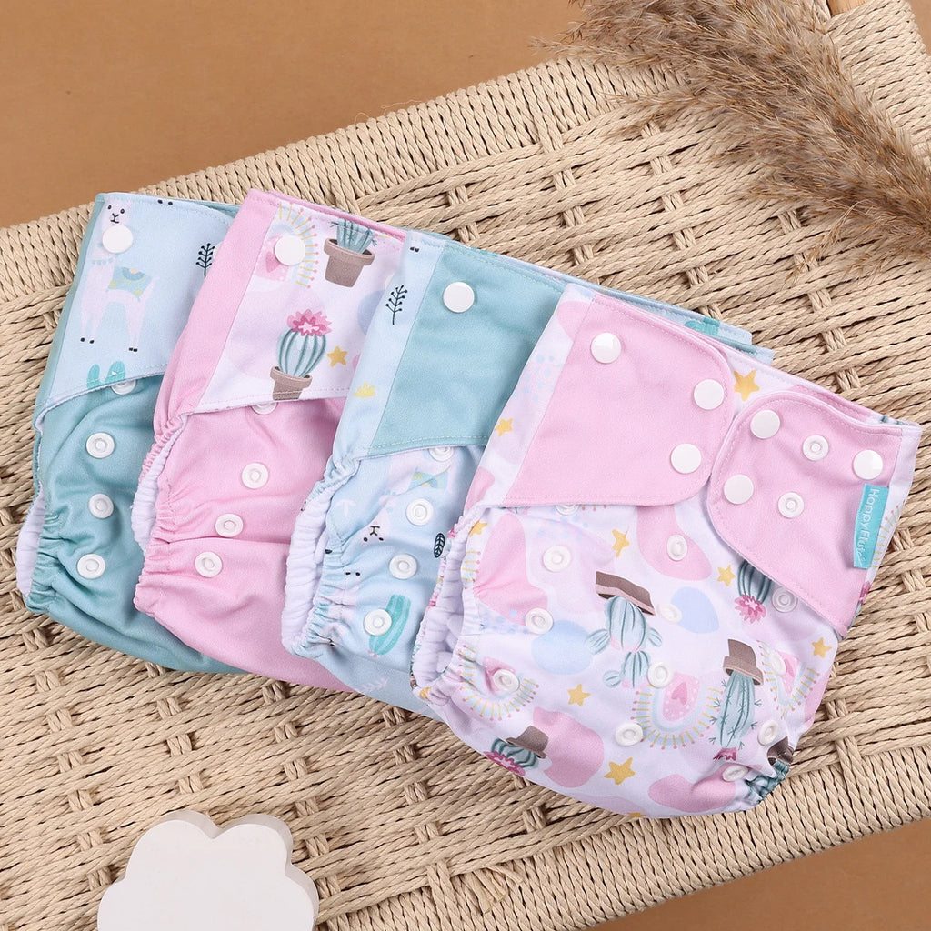 HappyFlute 4-Piece Eco-Friendly Reusable Pocket Cloth Diaper Set