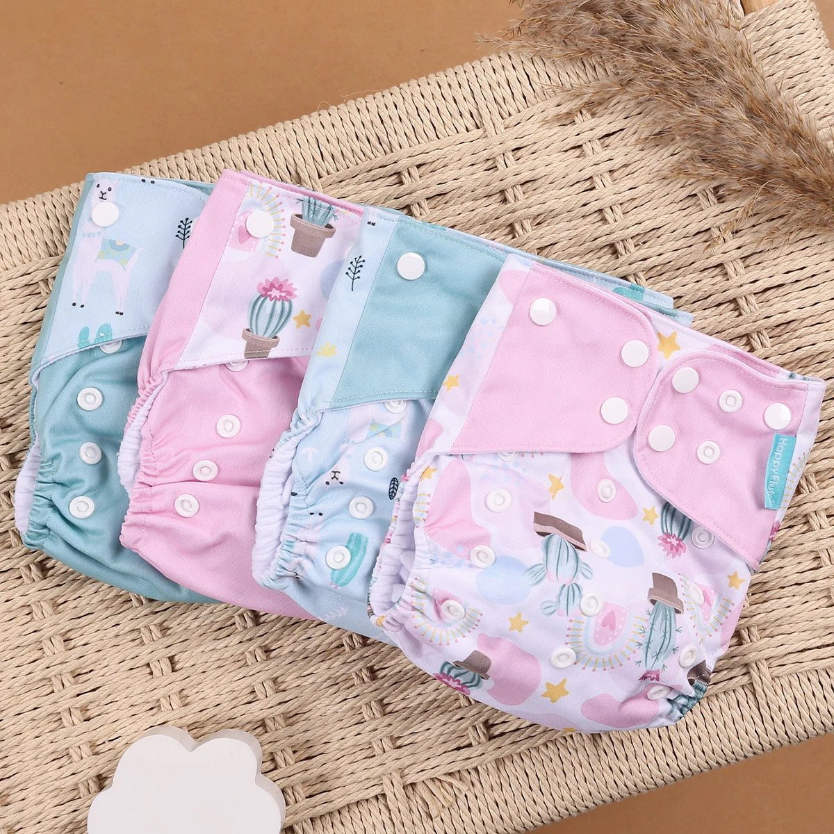 HappyFlute 4-Piece Eco-Friendly Reusable Pocket Cloth Diaper Set
