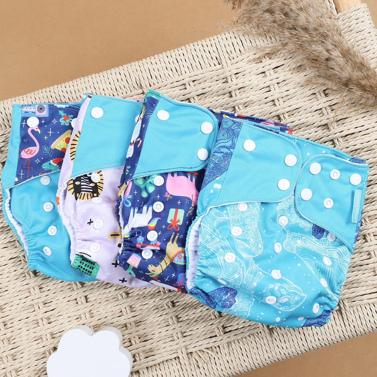 HappyFlute 4-Piece Eco-Friendly Reusable Pocket Cloth Diaper Set