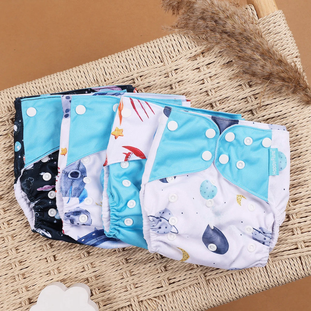 HappyFlute 4-Piece Eco-Friendly Reusable Pocket Cloth Diaper Set