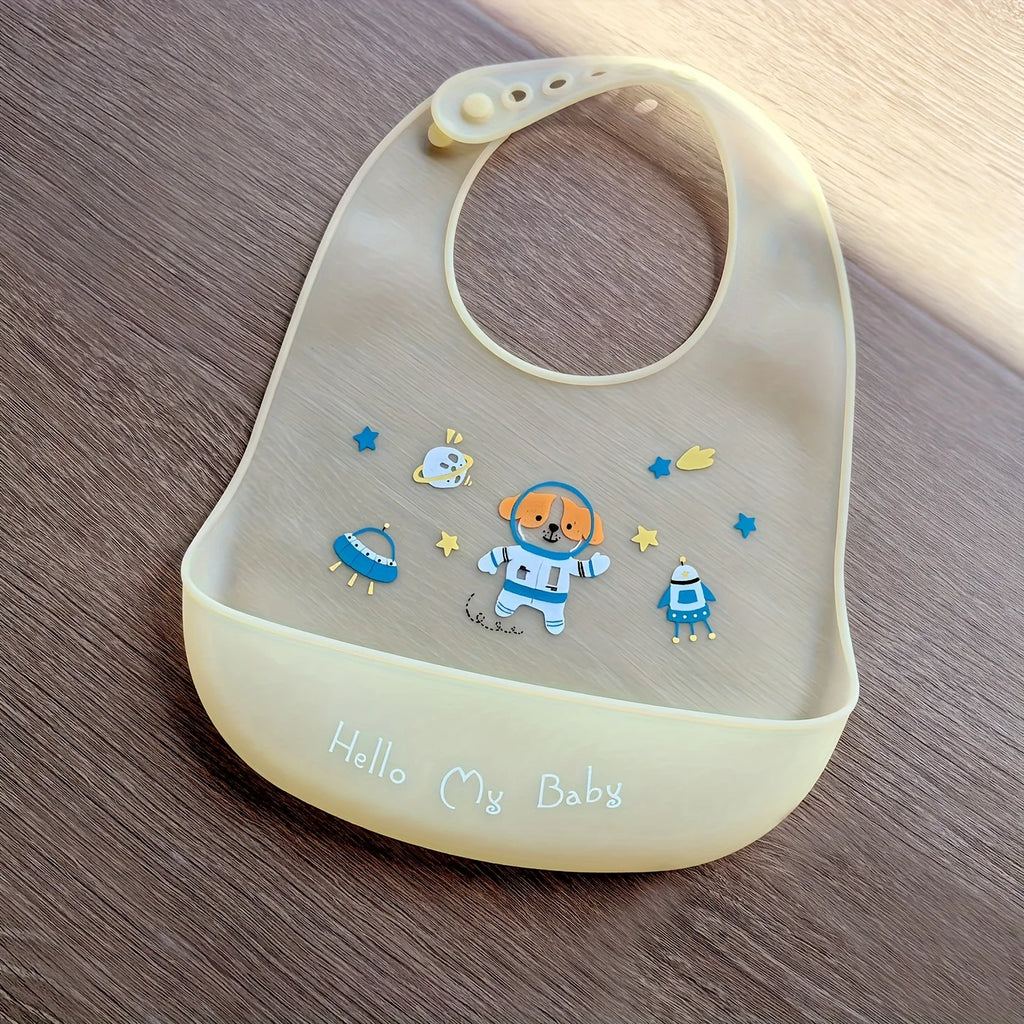 Waterproof Adjustable Silicone Baby Bib with Cartoon Animal Print