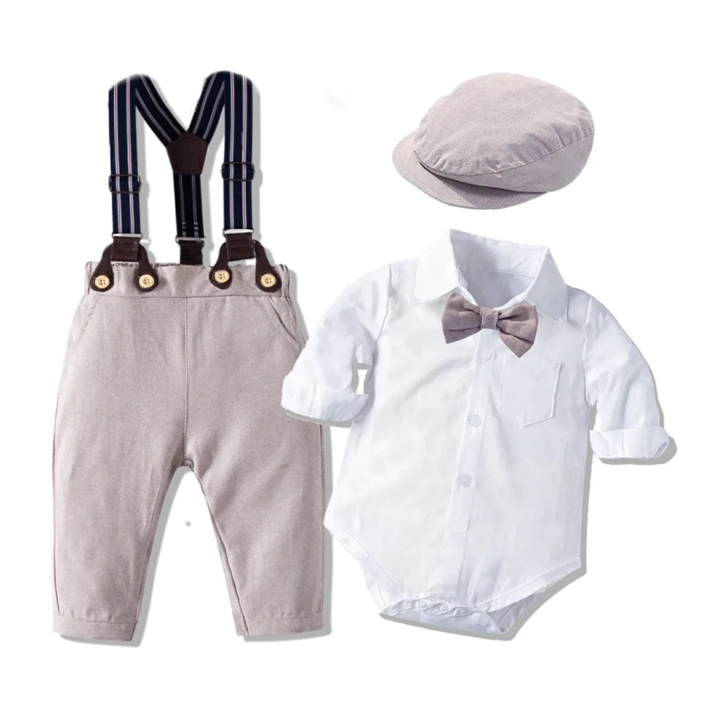 Baby Boy Gentleman Striped Romper & Bow Hat Set