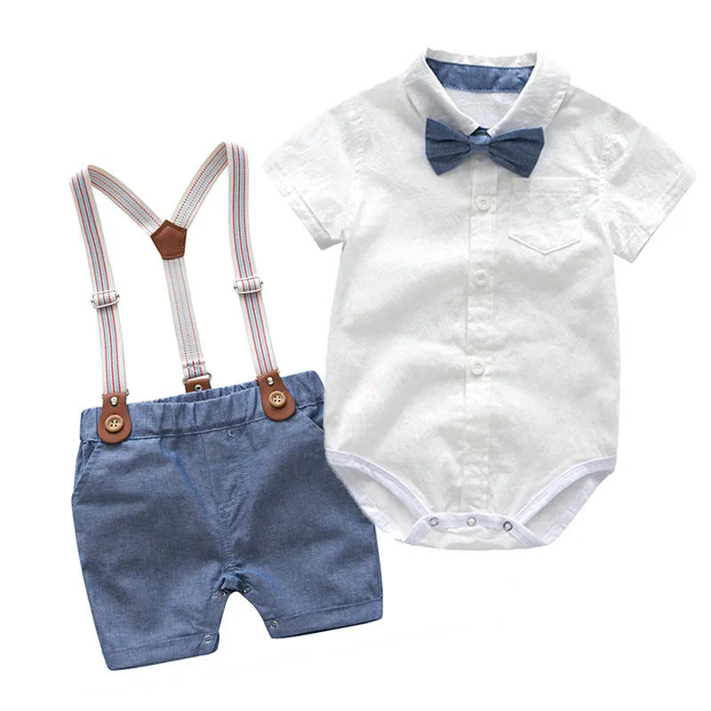 Baby Boy Gentleman Striped Romper & Bow Hat Set