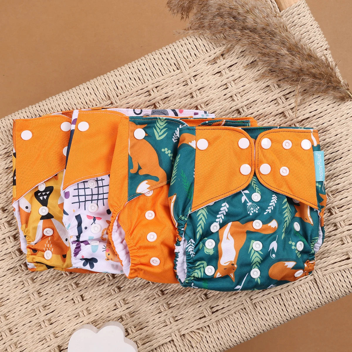 HappyFlute 4-Piece Eco-Friendly Reusable Pocket Cloth Diaper Set