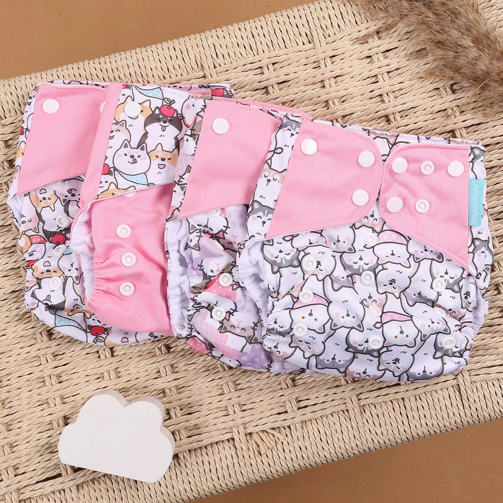 HappyFlute 4-Piece Eco-Friendly Reusable Pocket Cloth Diaper Set