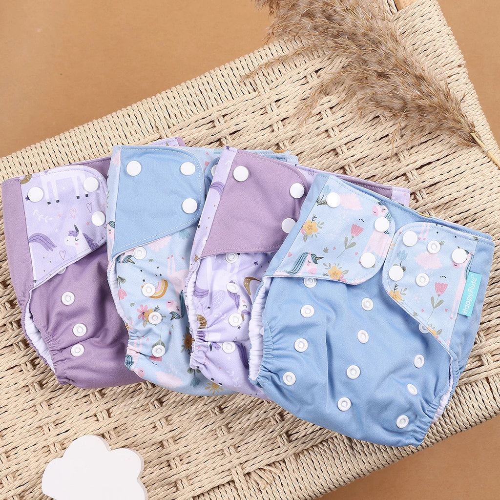 HappyFlute 4-Piece Eco-Friendly Reusable Pocket Cloth Diaper Set