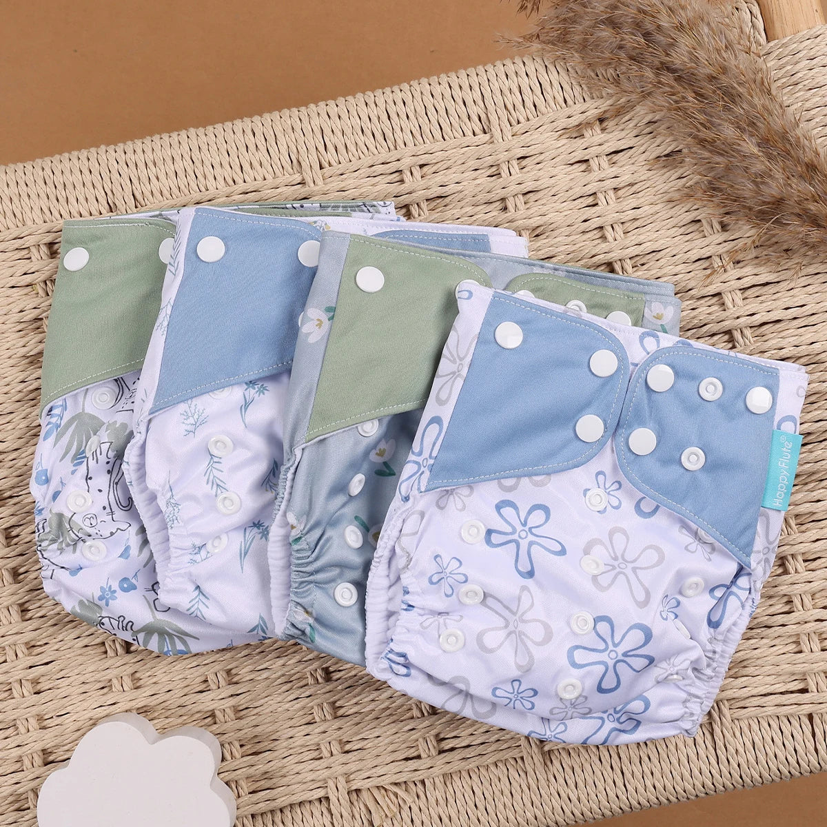 HappyFlute 4-Piece Eco-Friendly Reusable Pocket Cloth Diaper Set