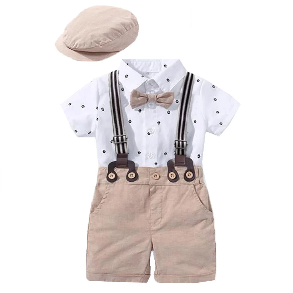 Baby Boy Gentleman Striped Romper & Bow Hat Set