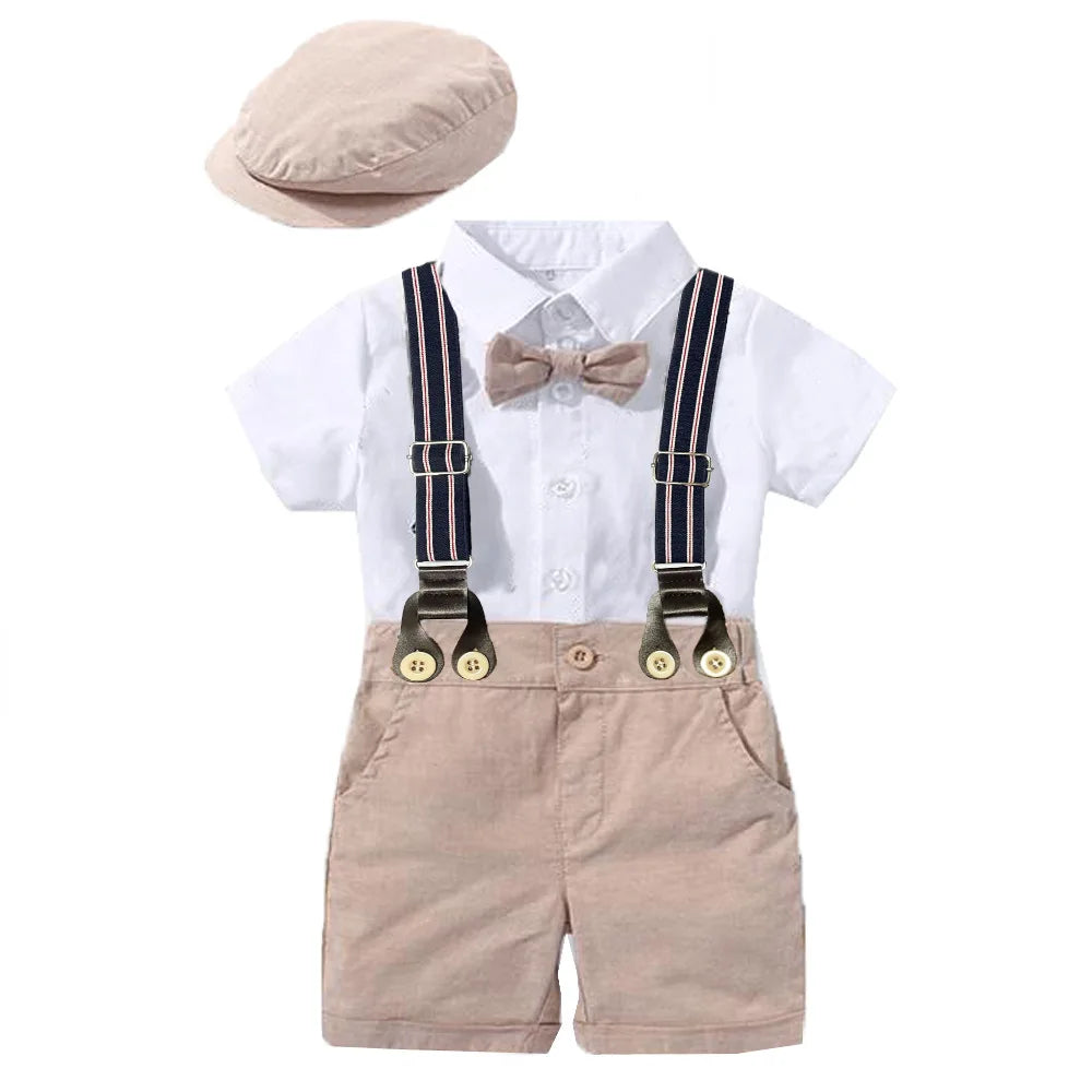 Baby Boy Gentleman Striped Romper & Bow Hat Set