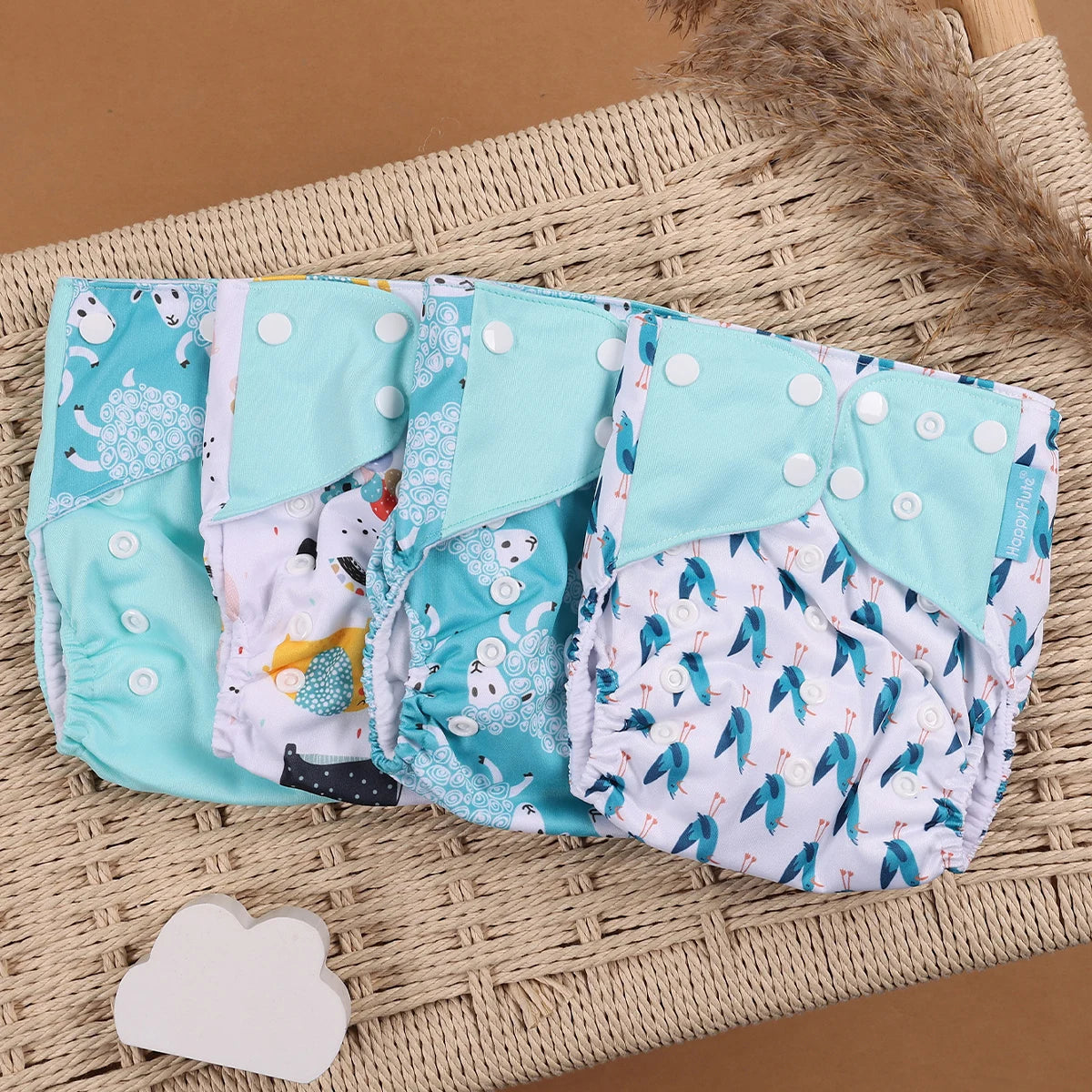 HappyFlute 4-Piece Eco-Friendly Reusable Pocket Cloth Diaper Set