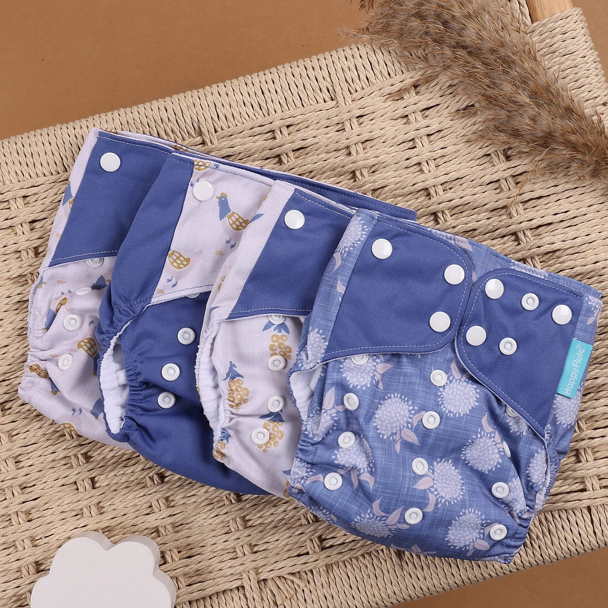 HappyFlute 4-Piece Eco-Friendly Reusable Pocket Cloth Diaper Set